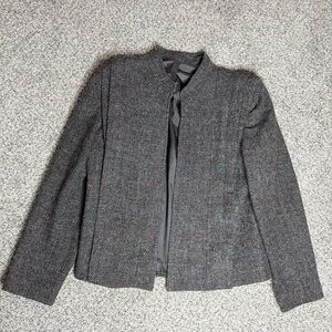 Vtg Michelle Stuart Grey 100% Wool Herringbone Open Blazer Jacket Women’s Small